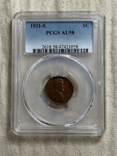 1931-S Lincoln Cent PCGS AU58 BN Gorgeous Wheat Penny Key Date