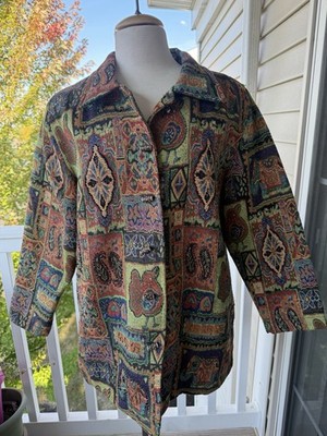 Vintage White Stag Womens 16 Floral Tapestry Jacket Elephant Chick Paisley Print