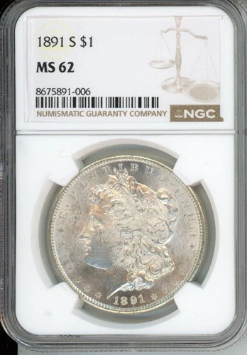 1891-S Morgan Silver Dollar NGC MS62 $1 Cert 8675891-006