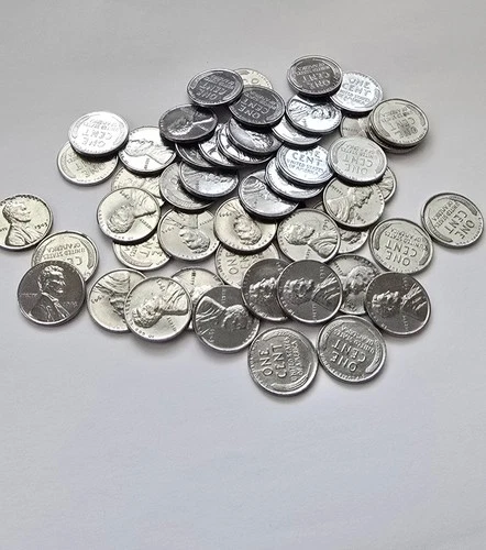 1943 High Grade Roll F-AU Lincoln Steel Cents Wheat Penny Cleaned