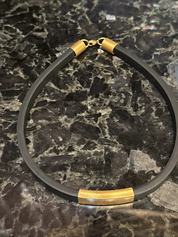 Colar de cinto de borracha designer 20" prata esterlina ouro lavado 925 elementos assinados - Imagem 3 de 4