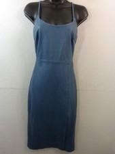 Fate Dress Women's S Blue Faux Leather Slip Dress Front Slit adjustable Straps