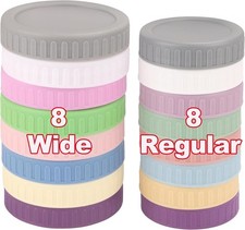 16 Piece8 Wide Mouth  8 Regular Mouth Mason Jar Lids, Multi Color Plastic Li...