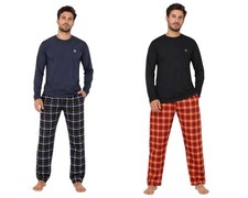 Mens Checked Pyjama Set Lounge Top Pants PJs Pajamas Nightwear UK S-3XL
