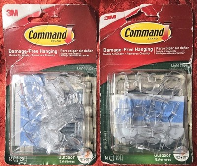 3M Command Outdoor Light Clips 16 Clips 20 Adhesives 2 Pack New Damaged Boxes