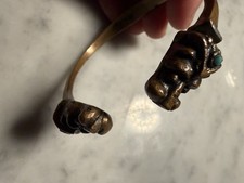  Vintage Bronze Armreif Löwenköpfe mit Türkis – Ethno Tribal 41g