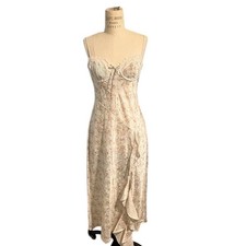 For Love & Lemons Floral Midi Dress Silk Lace Bustier Cottagecore Open Back S