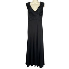 Tadashi Collection Black Sleeveless Maxi Dress Ruched Neck Front Slit Gown Sz S