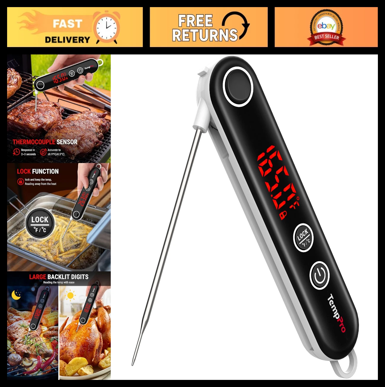 Instant Read Meat Thermometer - Digital Cooking Thermometer for Grill, BBQ, Smok