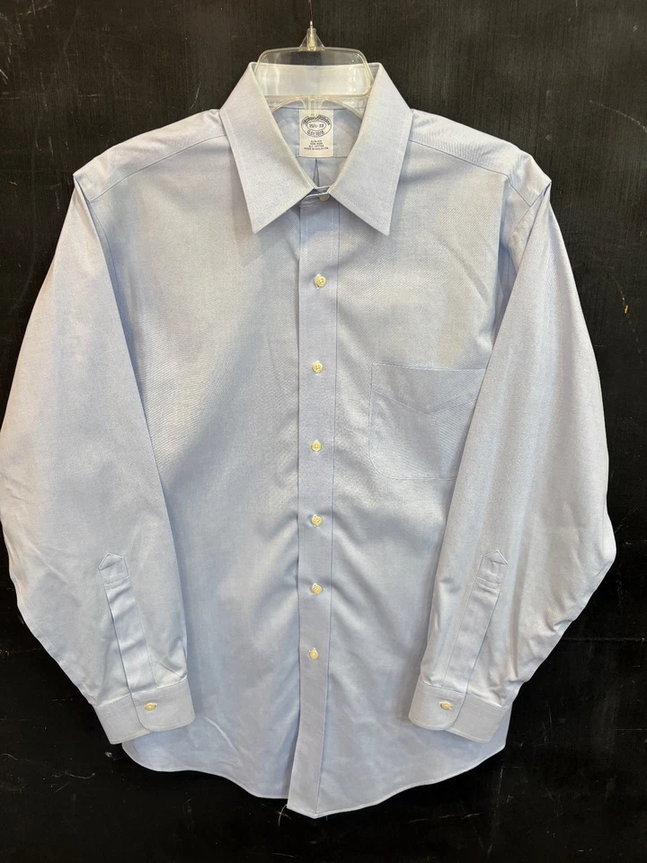 Camisa de vestir Brooks Brothers para hombre 15,5-33 calce ajustado azul liso sin planchar todo algodón Foto 2 de 4