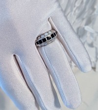 Vintage Sterling Silver Mother of Pearl Square Black Onyx Ring Size 6 3/4