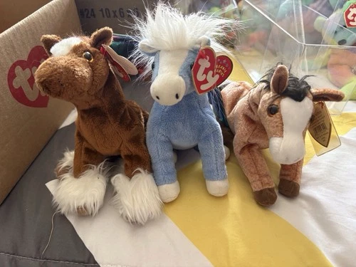 Ty Beanie Baby Babies Assorted Horses Retired with Tags Set of 3 Vintage Rare