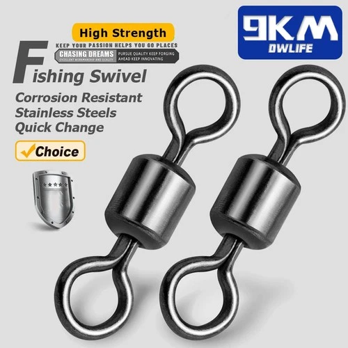 50~200Pack Fishing Barrel Swivels 9LB~1320LB Stainless Steel Rolling Solid Ring
