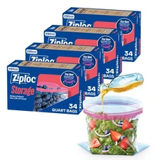 Quart Food Storage Bags, Stand-Up Bottom, Easy to Fill, 136 Count Packaging M...