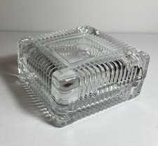 VTG Clear Glass Trinket Box Lidded Ribbed Jewerly Keepsake 4" x 4" EUC