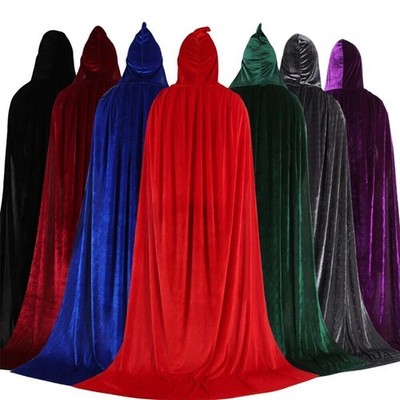 Halloween Adult Witch Cloak Hooded Cape Robe Velvet Vampire Cosplay Costume
