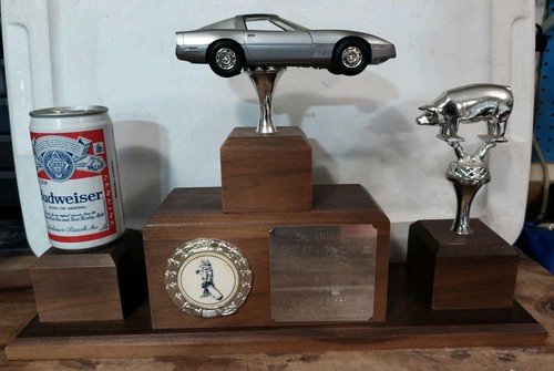 1983 3rd Annual Sweat Hog Open Trophy (Ladies 1st Place) on Wood Base, VGC