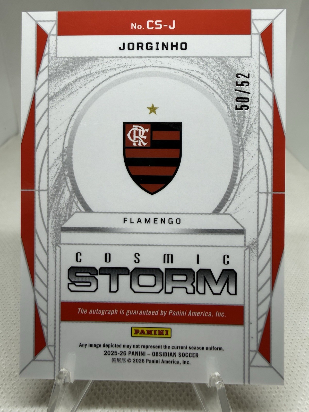 Panini Obsidian 2025-26 Cosmic Storm Jorginho Auto /52. Flamengo CS-J view 2