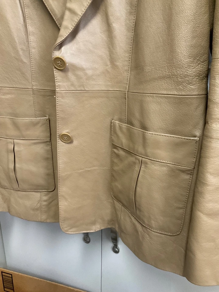 Leather Blazer Newport News Womens Size 12 Camel - Image 3 of 4