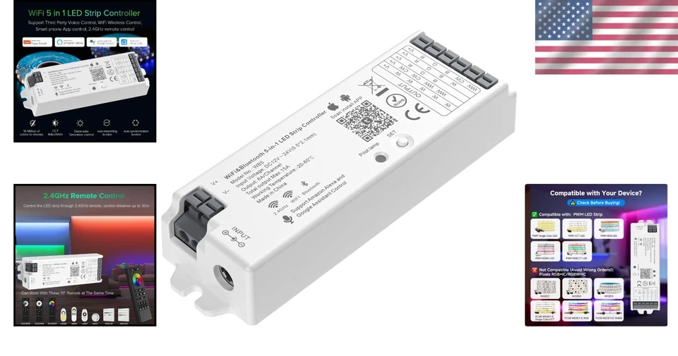 Seamless RGB/RGBW Lighting Control - 5-in-1 Tuya WiFi Controller for Smart Homes - Image 2 of 4