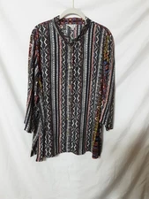 Citron Santa Monica Women's Floral Silk Blouse, Size 2X, Long Sleeve, Button-Up