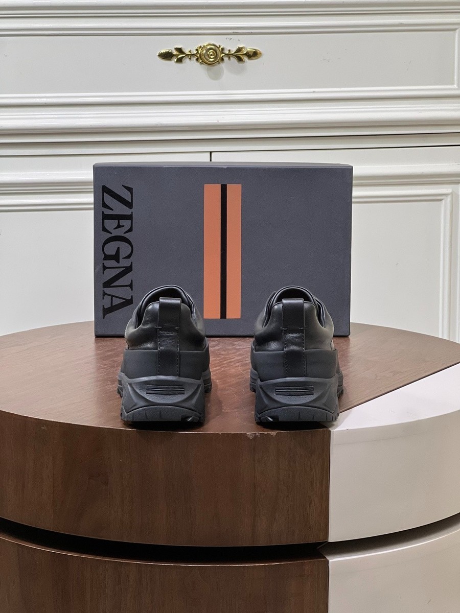 Zegna Men's Luxury Black Leather Triple Stitch Sneakers Casual