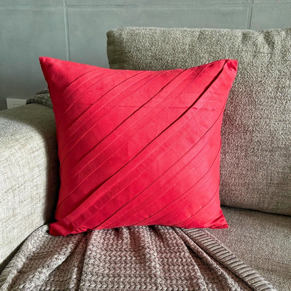 Throw Pillow Cover Red 16"x16", Room Decor Faux Suede - Contemporary Red - Image 3 of 4