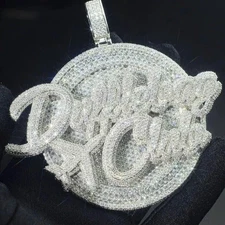 Men's Round Cut Customize Name Medallion Moissanite Pendant 14K White Gold Over