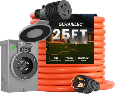 Generator Cord and Power Inlet Box, Pre-Drilled Power Inlet Box Kit,120/240V 120