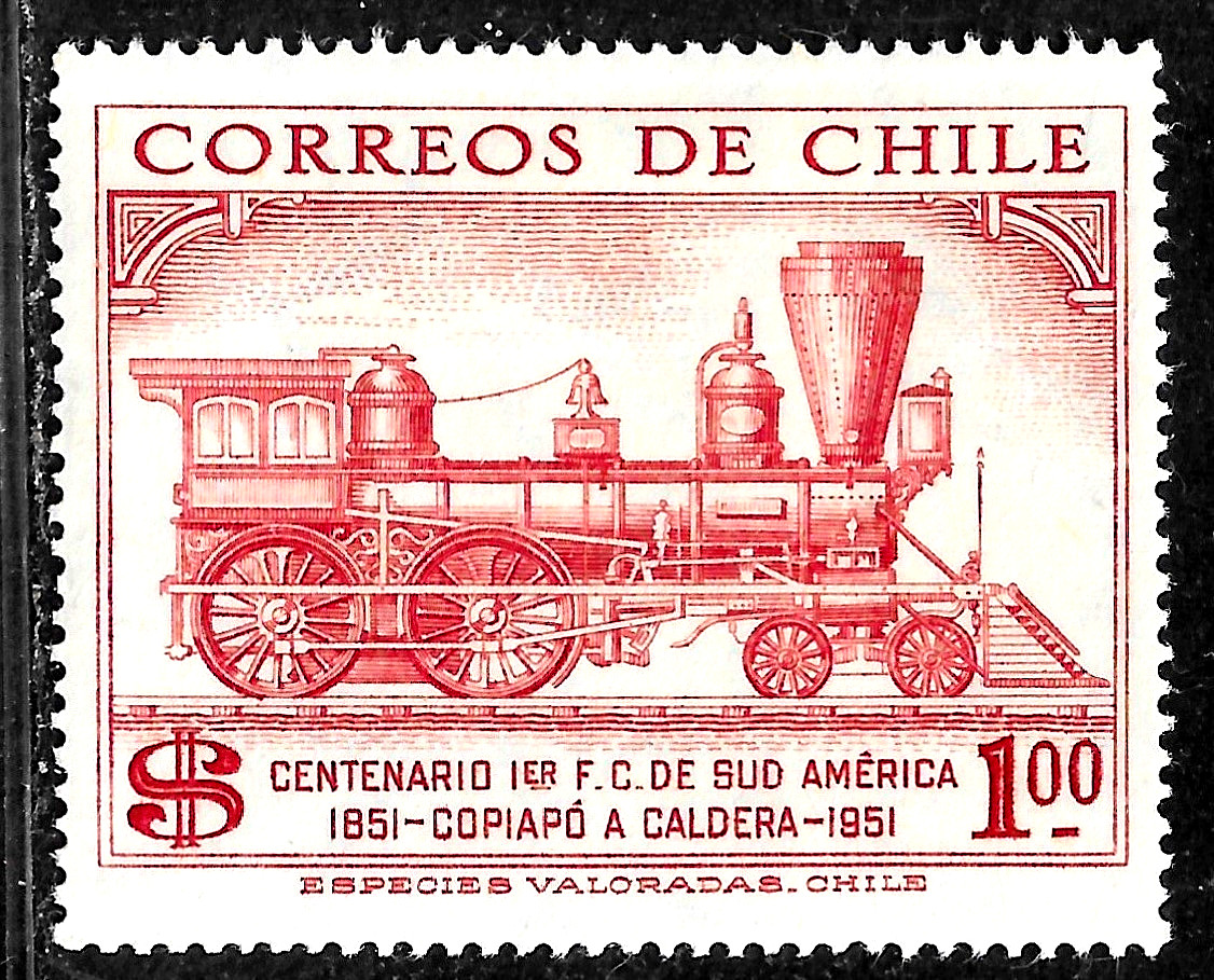 HICK GIRL-MINT CHILE STAMP   SC#283   1954    RAILROAD    C910