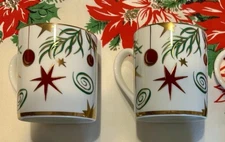 VINTAGE Tiffany Holiday Christmas Tea Coffee Mugs STARS BAUBLES Japan LOT OF 2
