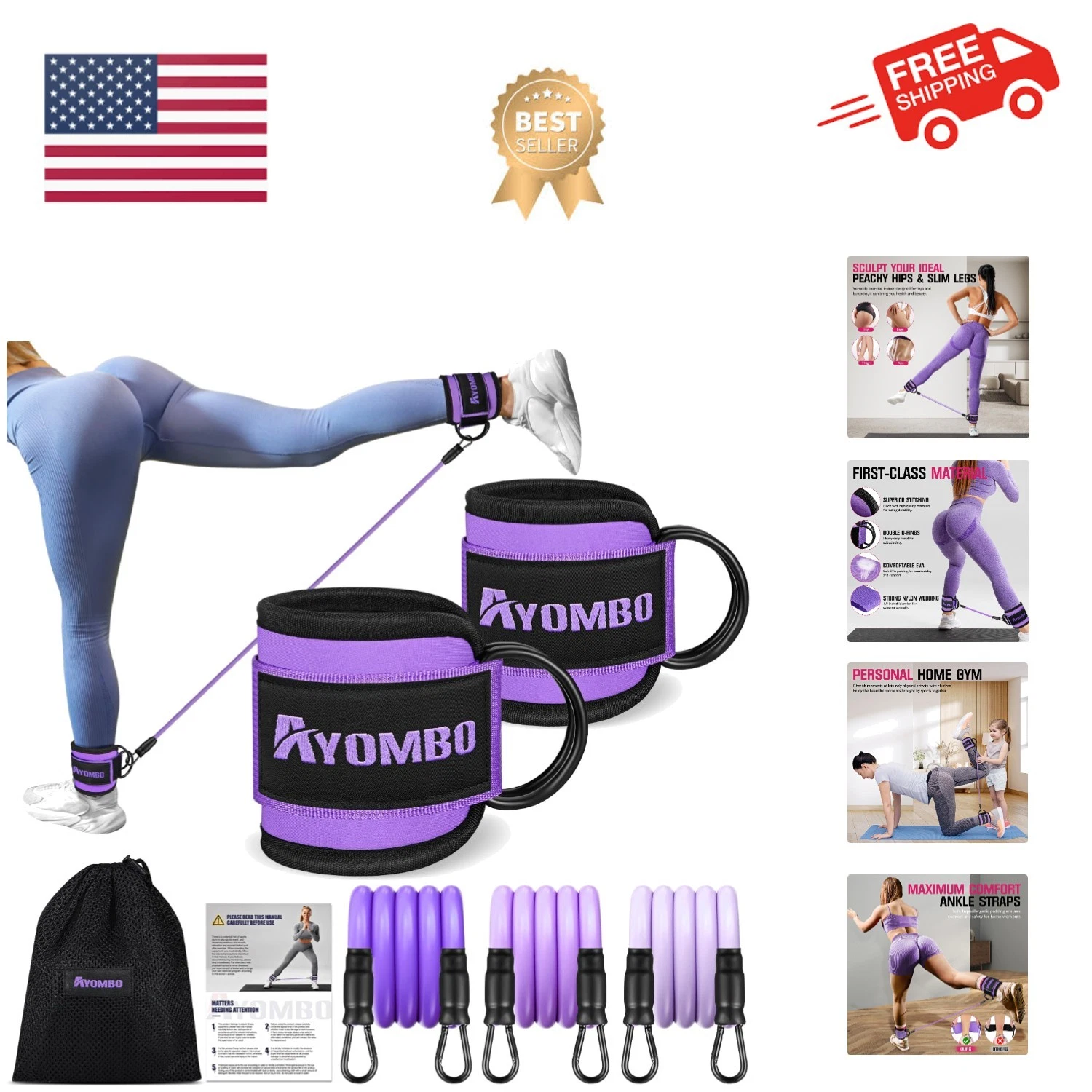 Ankle Resistance Bands with Cuffs, Home Gym Workout Equipment, Lifting Glute ...