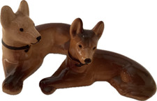 Vintage German Shepherd Figurine Dogs Lying Down porcelain Set of 2