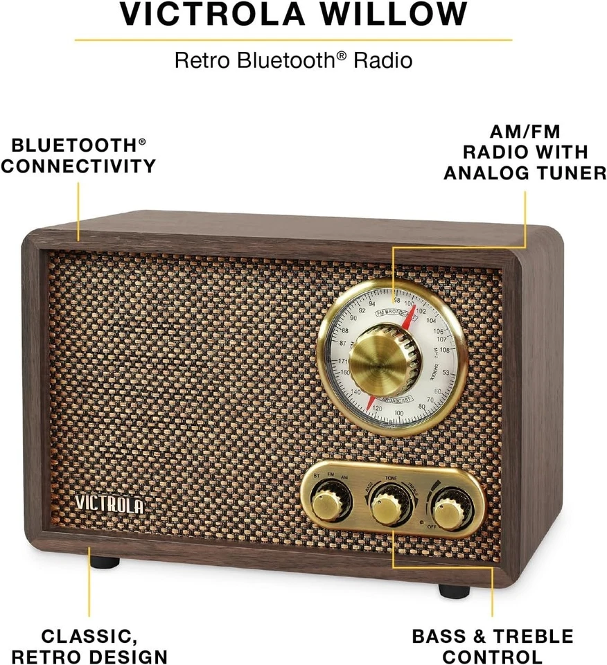 Retro Wood Bluetooth Radio, AM/FM Tuning, Bass Control - Image 4 of 4