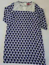 Ladies Dress Boohoo Size 10 3/4 Sleeve Zip Back Blue Mix With Pattern 5097