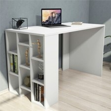  Modern Computer Desk Study Table With Bookshelves Finished in White