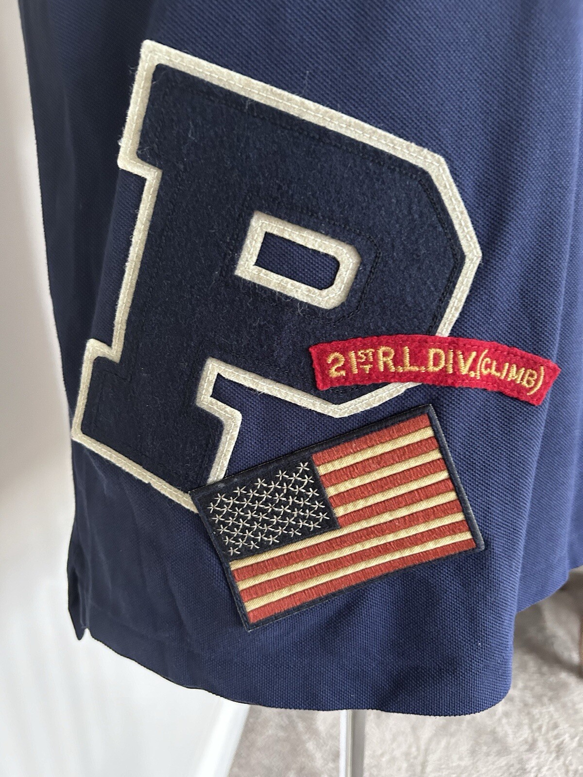 RARE Polo Ralph Lauren Navy Polo Shirt 21st Division Climb Flag Bullion Patch L image 10