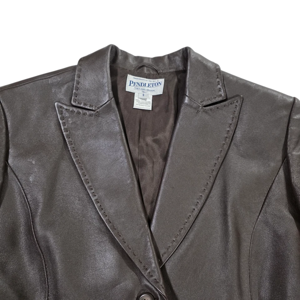 Vintage Pendleton Leather Coat Blazer Womens Brown Small Lined Stitched Western - Image 3 of 4