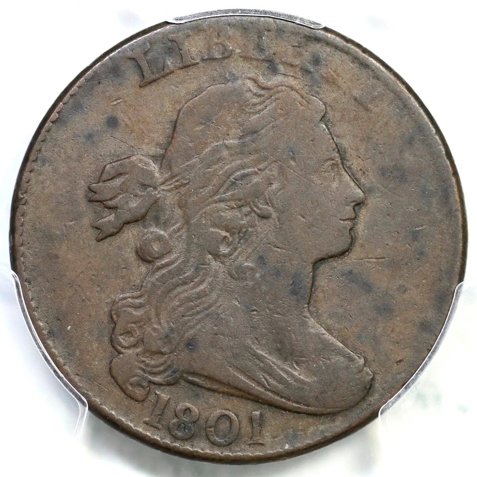 1801 S-219 R-2 PCGS F 15 3 Error Rev Draped Bust Large Cent Coin 1c
