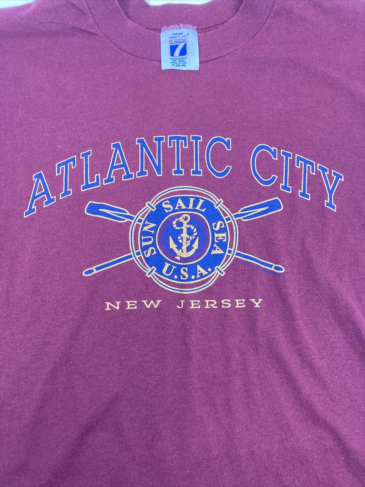 Vintage 90s Atlantic City T Shirt Logo 7 Mens Small Cherry Red EUC
