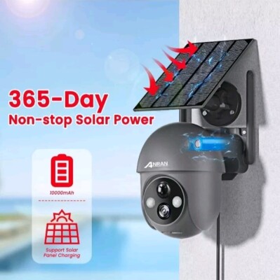ANRAN Wireless Security Camera Outdoor Solar/Battery Home WiFi PIR 360°PTZ 2K HD