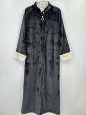 Softies Mandarin Collar Plush Zip-Up Robe Sherpa Trim sz S Women's Black NWT