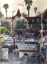 Watercolor Original Painting Marina Del Rey California    11" x 15" NOT A PRINT