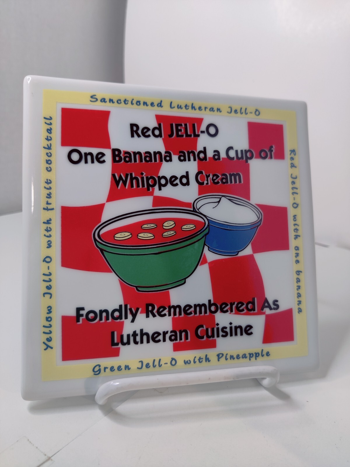 CERAMIC HOT PLATE TRIVET TILE LUTHERUN CUISINE JELLO RECIPE KITCHEN