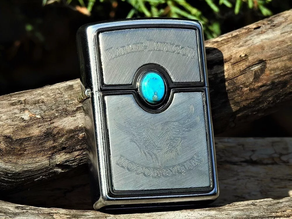 Zippo Lighter - Harley Davidson Motorcycles - Turquoise - Engraved - # 20583