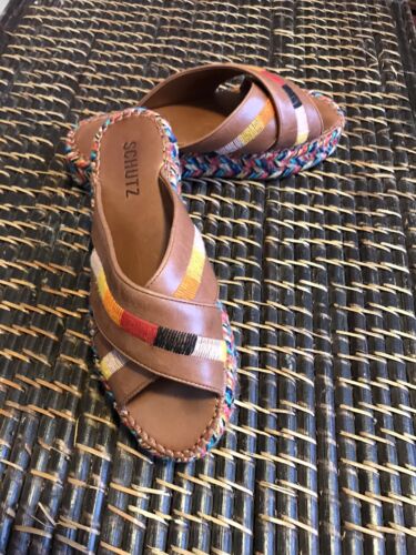 Women’s SCHUTZ Brown Multi-Color Slides Sandals Si