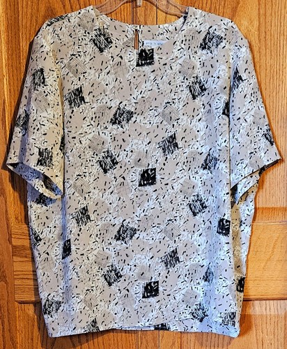 Ship 'n Shore Multi-Colored Neutrals Print Pullover Short Sleeve Blouse 16