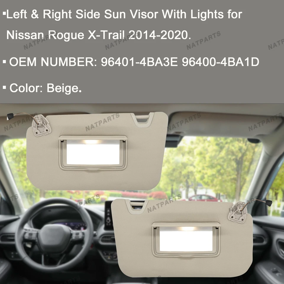 Par de parasol beige con luz para Nissan Rogue X-Trail 2014-2020 96401-4BA3E Foto 2 de 4