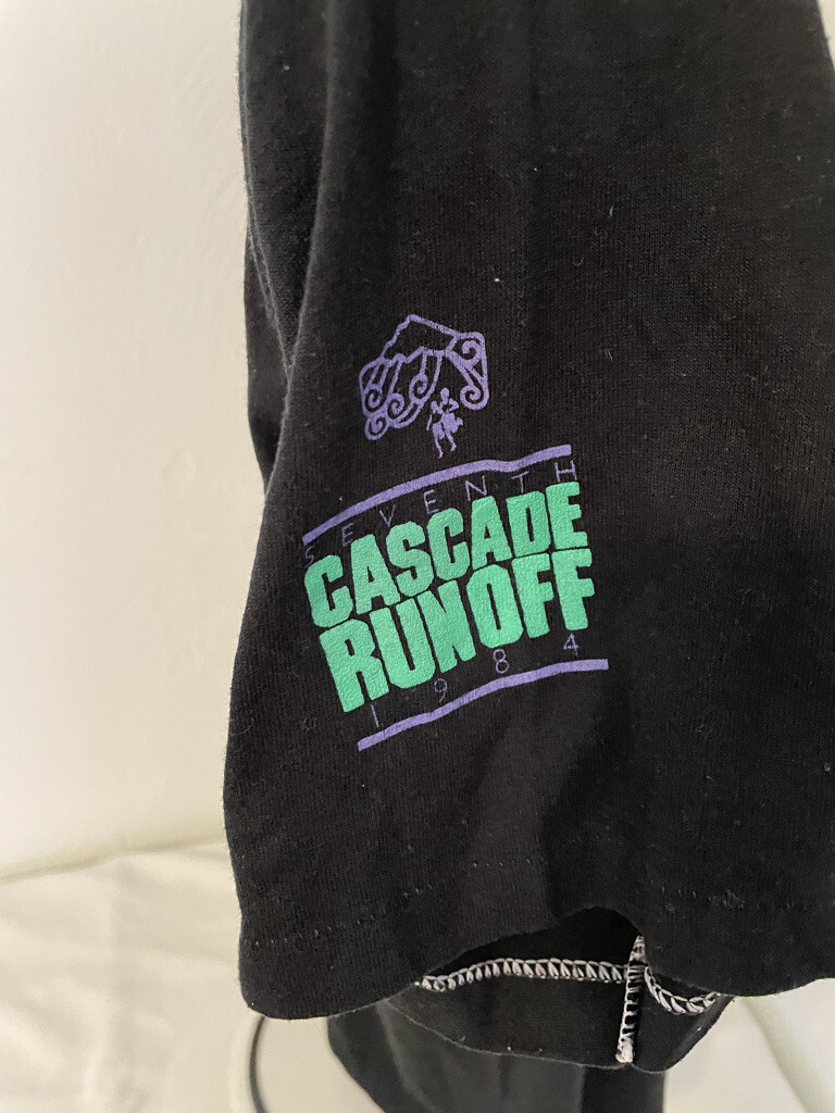 Vintage 1984 Cascade Runoff T-shirt Nike Blue Label Black Large