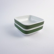 Bauscher Porzellan 2 Schalen rechteckig 11,5 x 11,5 cm weiß mit grünem Rand